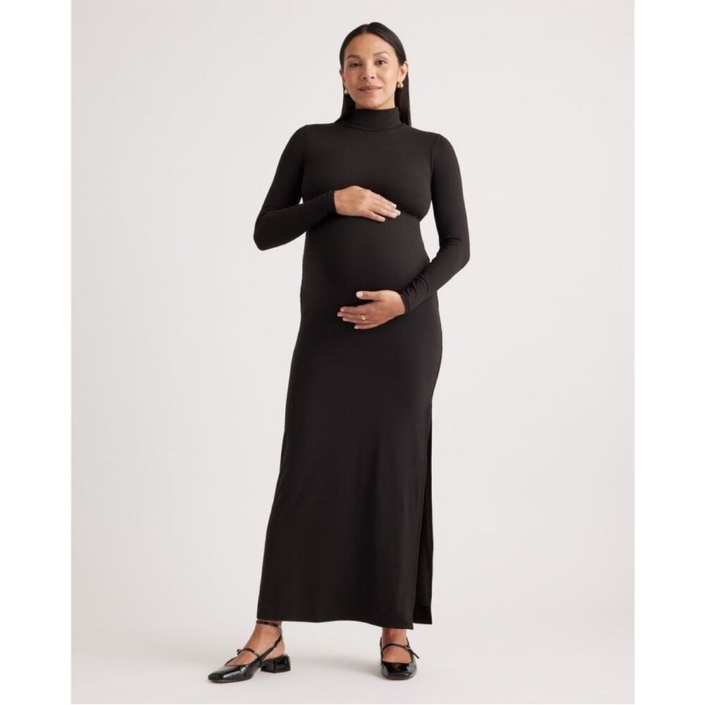 Quince‎ Women's Recycled Knit Maternity Mock Neck Maxi Dress Black Size L